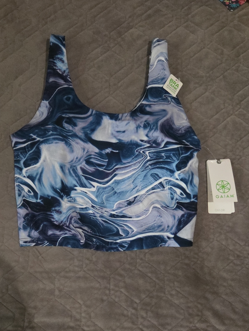 NWT GAIAM Navy and White Marble Active Crop Tank